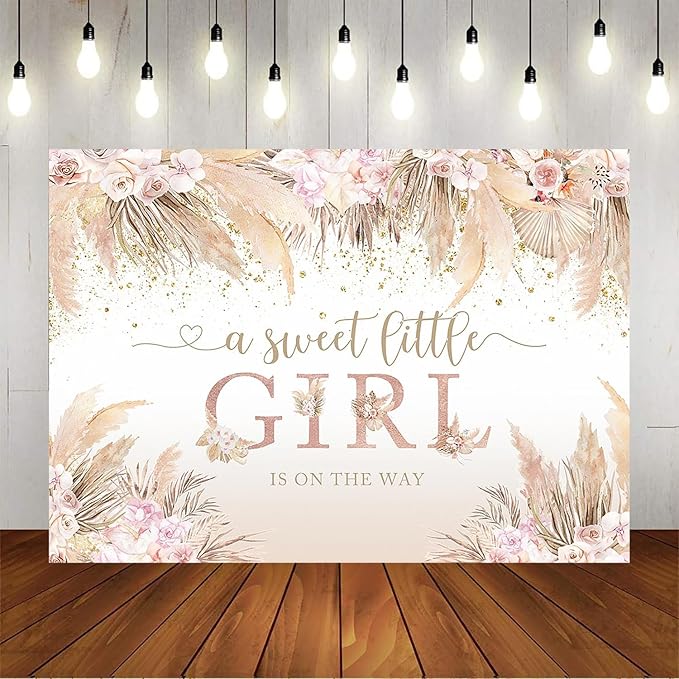 Mocsicka Boho Hello Baby Backdrop Boho Chic Pink Flowers Baby Shower Background Vinyl A Sweet Little Girl is on The Way Party Cake Table Decorations Photo Booth (10x7ft)