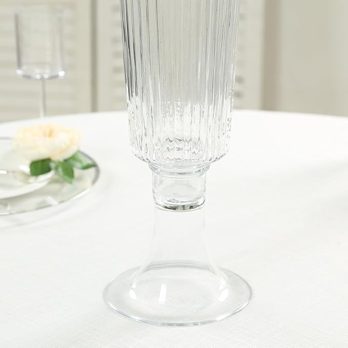 Efavormart 4 Pack Clear Ribbed Glass Trumpet Vases, Heavy Duty Flower Vases for Weddings and Centerpieces - 26"