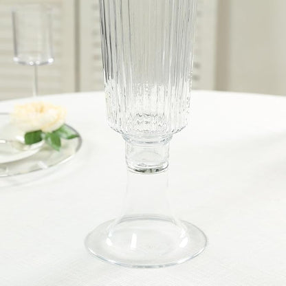 Efavormart 4 Pack Clear Ribbed Glass Trumpet Vases, Heavy Duty Flower Vases for Weddings and Centerpieces - 26"