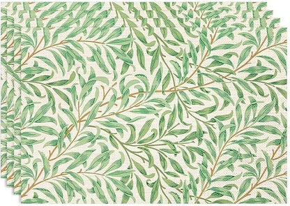 William Morris Vintage Botanical Placemats Set of 4, Retro Leaves Boho Plant Place Mats, Heat Resistant Non Slip Cotton Linen Dining Table Mats for Home Kitchen Party 18x12 Inch