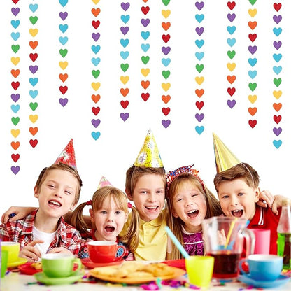 Rainbow Colorful Party-Decorations Heart Garland - 52ft Red Orange Yellow Green Blue Purple Streamers Banner,Boy Girl Kids Birthday Supplies Baby Shower Wedding Welcome Back to School Decor Panduola