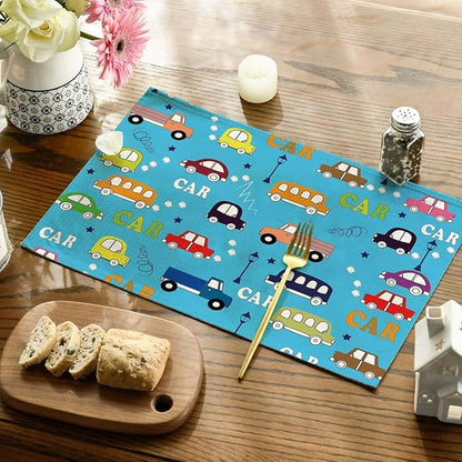 Placemats Set of 4 Retro Truck Bus and Car Place Mats Washable Table Dinner Mats Linen Table Mats for Kitchen Dining Party Home Kitchen Decor 12x18 Inch