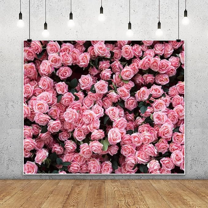 9x6ft Floral Backdrop for Party Photoshoot Pink Rose Flowers Wedding Birthday Bridal Shower Flower Wall Decorations Photography Background