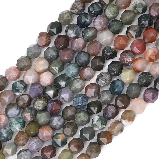 Faceted Natural Indian Agate Stone Round Beads 6mm 36cm/Strand for Jewelry Making