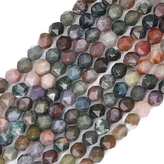 Faceted Natural Indian Agate Stone Round Beads 6mm 36cm/Strand for Jewelry Making