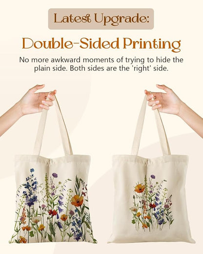 Aesthetic Tote Bag for Women- with Magnetic Buckle and Zipper Inner Pocket Cloth Cotton Canvas Tote Bags