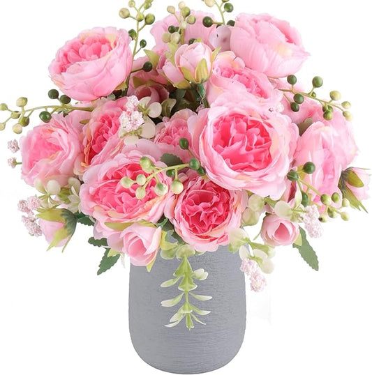 Artificial Peonies Silk Flowers, Pink Faux Peony Bouquet 4 Bundles Florals Arrangements Decor for Farmhouse Home Boho Wedding Table Centerpiece, Fake Plastic Flowers Bulk for Vase Decoration (Pink)