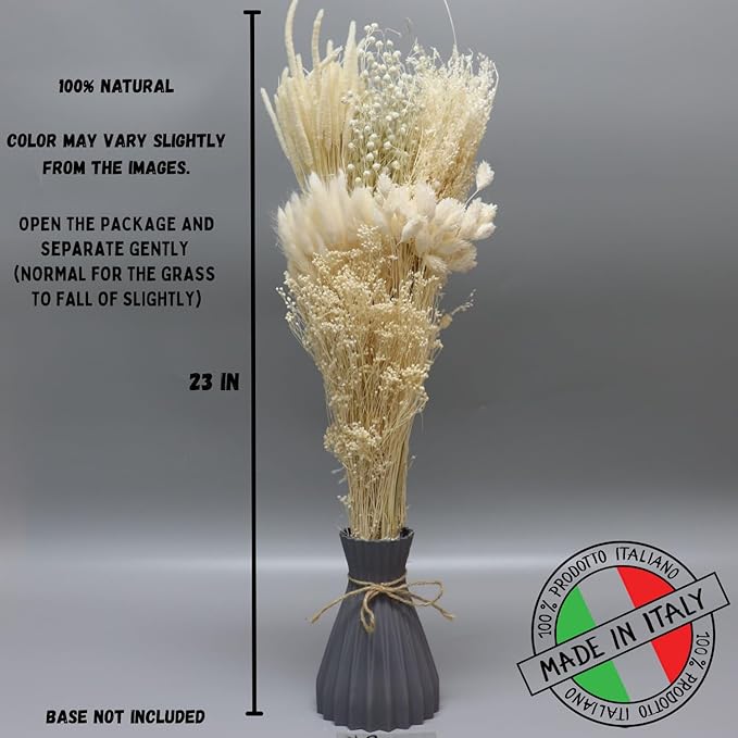 Dried Flower Bouquet & Floral Mix Premium Hand-Packed Natural Dried Plants for Home Decor, Bouquets, and Arrangements – Made in Italy (White)