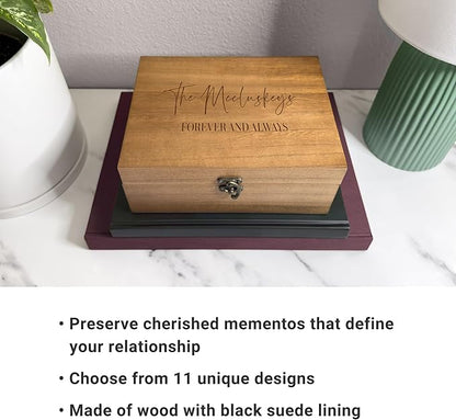 Let's Make Memories Personalized Wooden Keepsake Box With Hinged Lid - Wood Memento Box - Decorative Storage - Home Decor - For Couples, Wedding, Newlyweds - Laser Engraved - Our Love Story