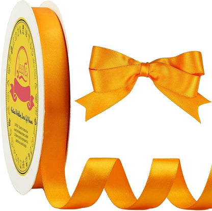 Double Face Autumn Orange Satin Ribbon 5/8 inch X 50 Yards Polyester Autumn Orange Ribbon for Gift Wrapping Very Suitable for Weddings Party Invitation Decorations and More