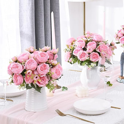 MARTINE MALL 2 Packs Peonies Artificial Flowers, Light Pink Artificial Peonies, Silk Peonies Flowers Fake Peonies Artificial Flowers Peonies Bouquet for Centerpiece Table Wedding Party Home Decor