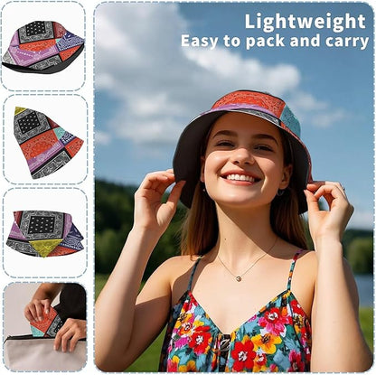 Bucket Hat for Women Men Unisex Sun Cap Packable Outdoor Fisherman Hat Headwear,Reversible Double-Side-Wear