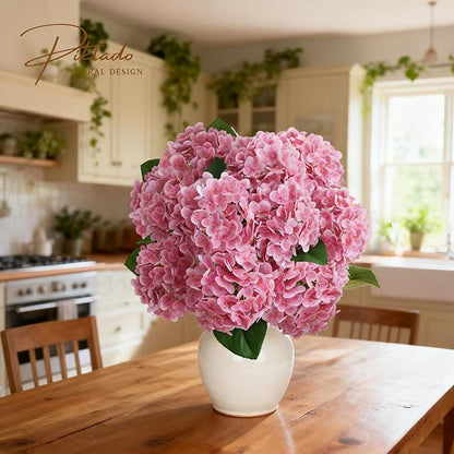 A Bunch 20in， Real Touch Hydrangea Artificial Flowers， with 5pcs Flower Head 8pcs Leaves， Faux Hydrangea Flowers for Home Office Decor Wedding Party Arrangements (2, Pink)