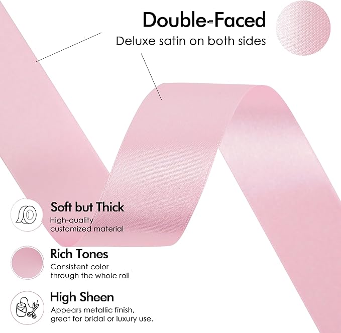 MEEDEE Pink Ribbon 1 Inch Pink Satin Ribbon Lux Double Faced Satin Ribbons by 50 Yards Polyester Wrapping Ribbons for Crafts, Weddings, Flower Bouquet, Holiday Decorating