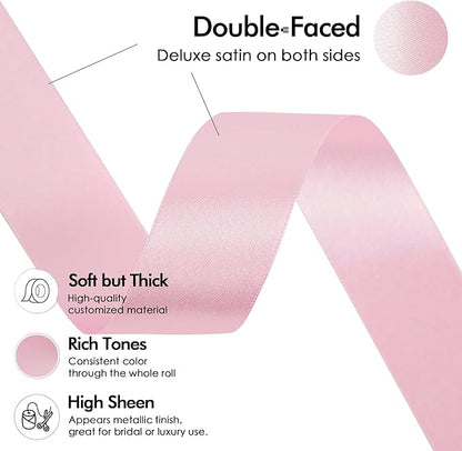 MEEDEE Pink Ribbon 1 Inch Pink Satin Ribbon Lux Double Faced Satin Ribbons by 50 Yards Polyester Wrapping Ribbons for Crafts, Weddings, Flower Bouquet, Holiday Decorating