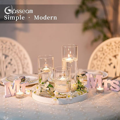 Glasseam Clear Cylinder Vases Set, 24Pcs Glass Vases for Centerpieces Bulk, Modern Floating Candle Holder for Decor, Hurricane Candle Holders for Wedding Table Decor (5.5"/7.5"/9.5")