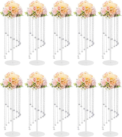 10 Pcs 23.6 Inch Acrylic Crystal Flower Stands, Tall Wedding Centerpieces for Tables with Crystal Chains, Clear Modern Flower Vase Stands for Party Event Home Hotel Decor