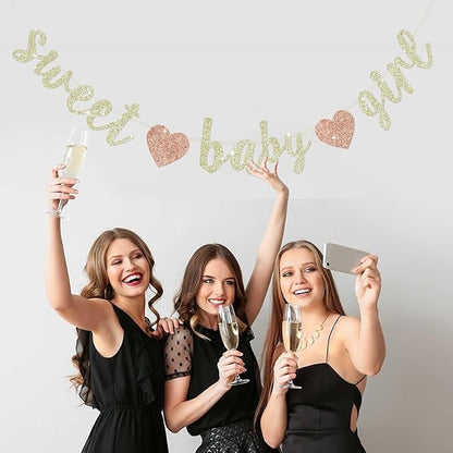 BEISHIDA Champagne Glitter Girl Baby Banner,NO DIY, Pre-Strung Baby Gender Party Banner For Girls, Girls Shower Decorations,First Birthday Sweet party supplies