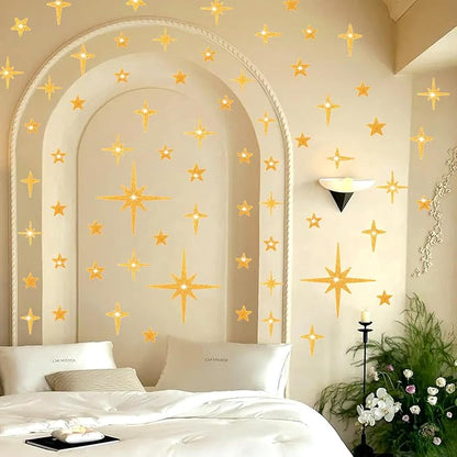 AOWDIAO Glitter Gold Star Peel and Stick Wall Decals - 120 Pcs, Assorted Shapes & Sizes for Room Decor