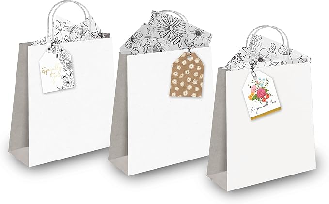 Pro Supply Global Spring Floral Theme Gift Tags - 2.5x3 Inch 24 Pack with 3 Design Styles Assorted Cardstock Prints Pre-Strung Hanging Labels Suitable for Wrapping Favors DIY Presents & Packaging Bags