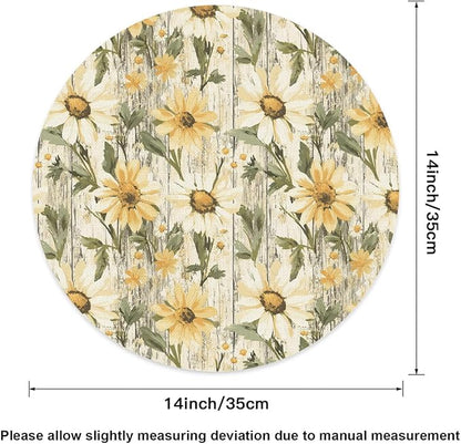 Flower Round Placemat Set of 4 Elegant Linen Table Mats for Dining, Heat Resistant, Stain Resistant Perfect for Dinner Parties, Restaurants, and Everyday Use