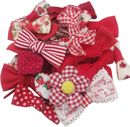 Chenkou Craft Mix Bulk Chirsmas Red Random 20pcs Ribbon Flowers Bows Craft Wedding Ornament Appliques (Red)