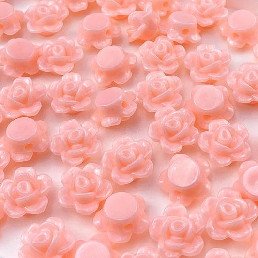200pcs Acrylic Rose Flower Beads Candy Color Flat Back Spacer Beads Loose Pastel Colorful Decor for DIY Crafts Jewelry Making Bracelet Necklace Earrings(Pale Pink)