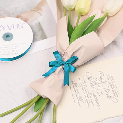 Turquoise Blue Satin Ribbon, Double Faced 1/2 Inch X 25 Yards Turquoise Ribbon, Premium Satin Ribbon for Gift Wrapping, Crafts, Hair Bow Making, Sewing, Flower Bouquet, Wedding Party Decor