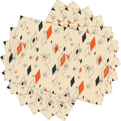 Mid Century Modern Placemats Set of 6,Kitchen Table Mats for Dining Outdoor Home Decor 12x18 Retro Place Mats 6 PCS, Style-16