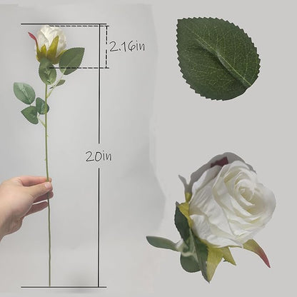 Artificial Roses 10 Pcs - Lifelike Single Stem Fake Roses with Natural Petal Texture,Fade-Resistant Silk Flowers for Wedding Decor,Home Vase Arrangements,Party Centerpieces(10, Creamy White)