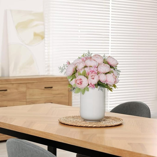 Mkono Peonies Artificial Flowers, 2 Packs 13 Stems Faux Peony Flowers Real Touch Fake Silk Bouquet for Arrangements Dining Table Centerpieces for Kitchen Bridal Wedding Party (2, Spring Light Pink)