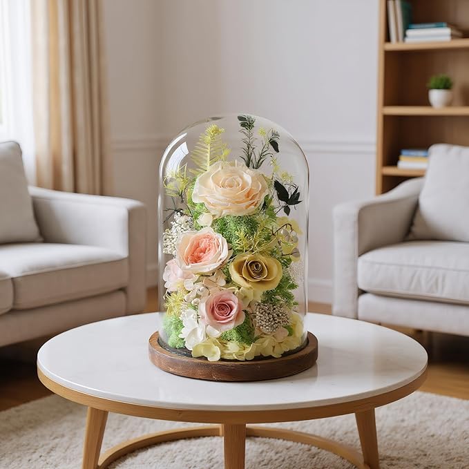 Flowers for Delivery Preserved Flowers Rose in Glass Dome,Champagne Rose Forever Flowers Birthday Gifts for Women Mom Grandma Friend Gifts for Her,Home Decor