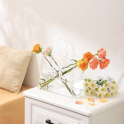 Purse Vase, Bag Vase for Flowers, White Acrylic Vase, Modern Flower Vase, Aesthetic Vase for Flowers, Decorative Tote Bag Vase for Wedding, Living Room, Bedroom, Table, Office(Tote Bag)