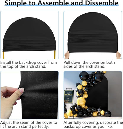 Hemmotop Wedding Arch Backdrop Cover, Set of 2 (7.2ft, 6ft), 2 Sided Stretchy Spandex Fitted Balloon Arch Stand Backdrop for Birthday Party, Baby Shower, Black