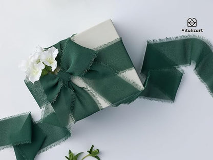 Vitalizart 15 Rolls 1.5" Chiffon Silk Ribbon Handmade Fringe Total 30 Yd Frayed Edges Ribbons for Wedding Invitations Bridal Bouquets Gifts Wrapping Crafts Holiday Decor
