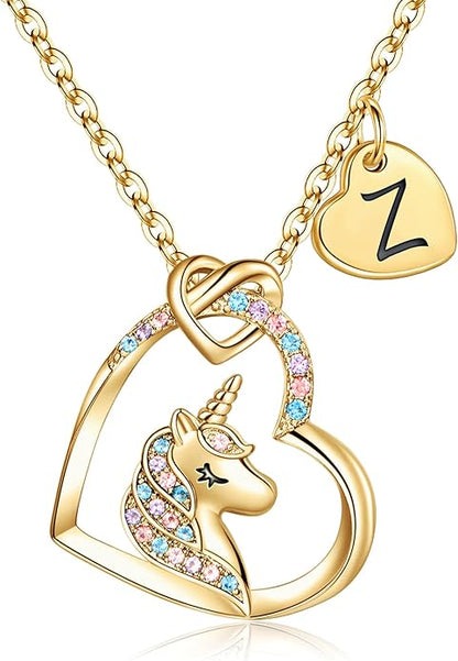 Hidepoo Stocking Stuffers for Teen Girls Kids - Colorful CZ Heart Pendant Initial Unicorn Necklaces for Girl Jewelry Birthday Gift Christmas Gifts for Grandkids Girls Kid