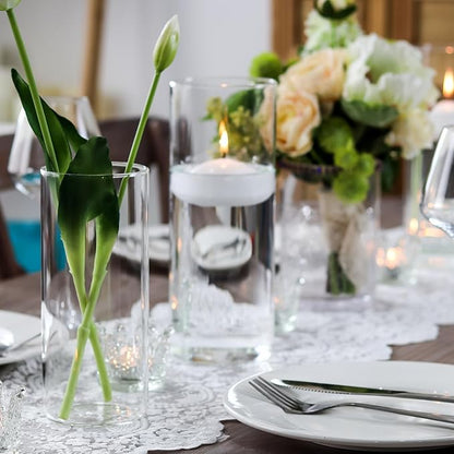 WDHODEC Cylinder Flower Vases 6PCS, Hurricane Candle Holders Pillar Votives Floating Candles Holder, Clear Glass Vase for Wedding Party Decoration 10" 7.8" 6"