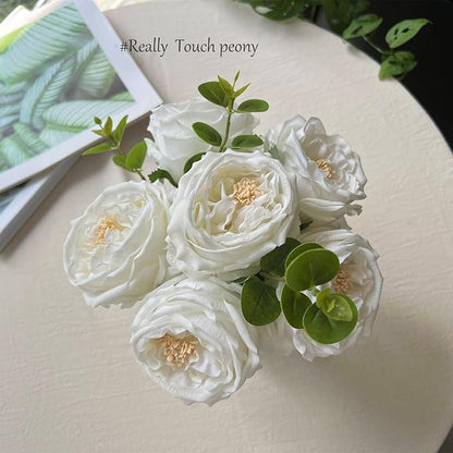 Artificial Flowers in vase, Vivid Faux Rose Flowers Arrangements, Austin Rose Centerpieces for Tables, Flower Ornaments and Flower Arts for Living Room (White)