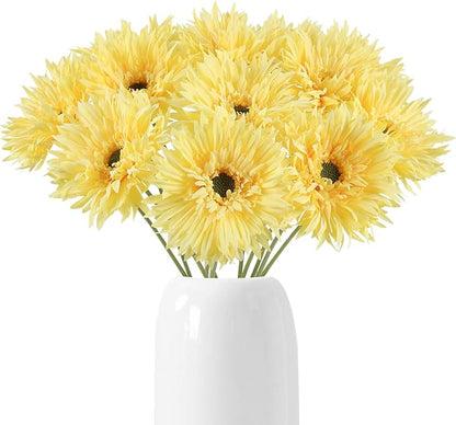 12pcs Yellow Gerbera Daisy Artificial Flowers Realistic Faux Daisies Fake Daisy Flowers for Vase Table Centerpiece Home Wedding Party Garden Decoration(Yellow)