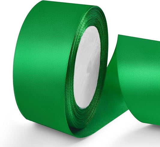 25 Yards 1.5 inch Satin Ribbon, Solid Color Fabric Ribbon Perfect for Gift Wrapping, Wedding, Handmade Bows, Floral Bouquets and Party Decoration(Green)