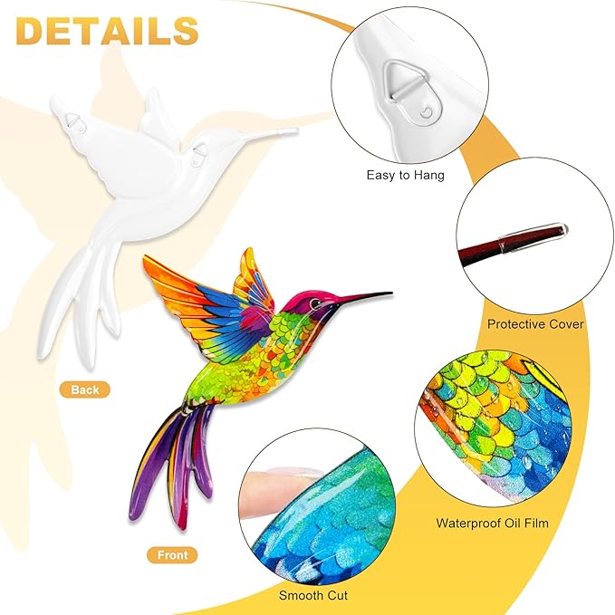 ULENDIS 4 Pack Metal Hummingbird Wall Art Decor, 3D Colorful Birds Outdoor Wall Art Patio Fence Decorations, Wall Hanging Decor for Garden Living Room Balcony(B)