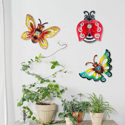 Garden Decor Clearance Butterfly Ladybug Bee Metal Wall Art Decor, Wall Christmas Decoration Hanging for Home Garden Porch Patio Balcony Ornament for Outdoor Christmas Gift, 3 Pack 9 Inch