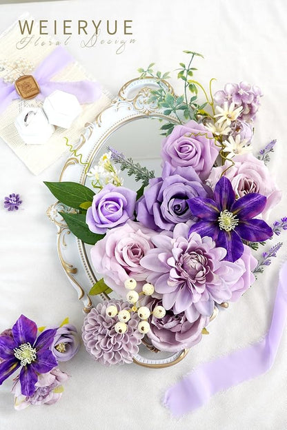 Purple Artificial Flowers Combo Box Wedding Decor,Fake Flowers,Flowers for Decoration,Silk Flowers for Home Decor Indoor,Cake Flowers,Faux Flowers for Crafts