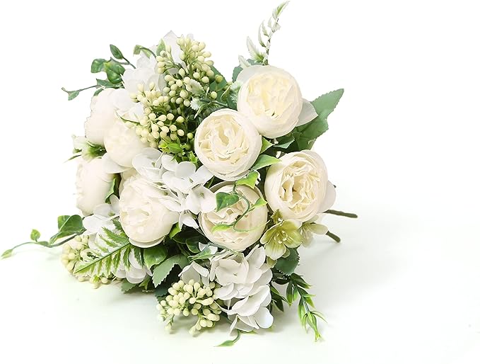 Artificial Flowers Fake Peony Silk Mini Plastic Bridal Flowers for DIY Wedding Bouquets Home Decorations 2 Packs(Cream)