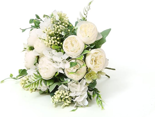 Artificial Flowers Fake Peony Silk Mini Plastic Bridal Flowers for DIY Wedding Bouquets Home Decorations 4 Packs(Cream)