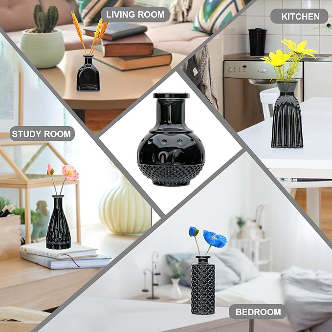 Brajttt Bud Vase Set of 25: Black Glass Vases - Small, Cute Vintage Set for Flower, Wedding, Home Decorations