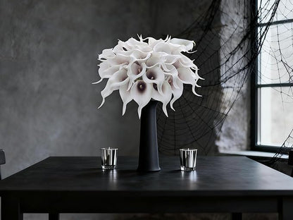 24 Pcs Artificial Calla Lily Flowers Fake Silk Flowers Real Touch for Wedding Bouquet Office Goth Home Kitchen Decor (White Black)