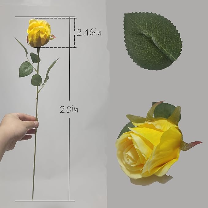 Artificial Roses 10 Pcs - Lifelike Single Stem Fake Roses with Natural Petal Texture,Fade-Resistant Silk Flowers for Wedding Decor,Home Vase Arrangements,Party Centerpieces(10, Yellow)