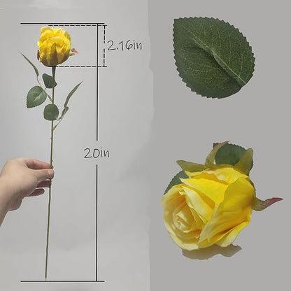 Artificial Roses 10 Pcs - Lifelike Single Stem Fake Roses with Natural Petal Texture,Fade-Resistant Silk Flowers for Wedding Decor,Home Vase Arrangements,Party Centerpieces(10, Yellow)