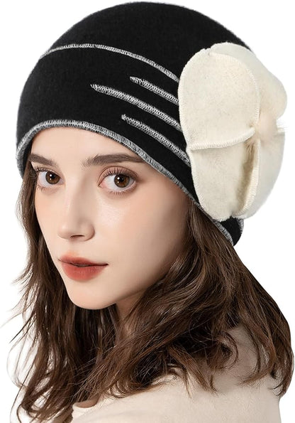 Sumolux Beanie Hats for Women Wool Skull Cap Beret Floral Cuffed French Vintage Dress Cloche Classic Winter 1920s